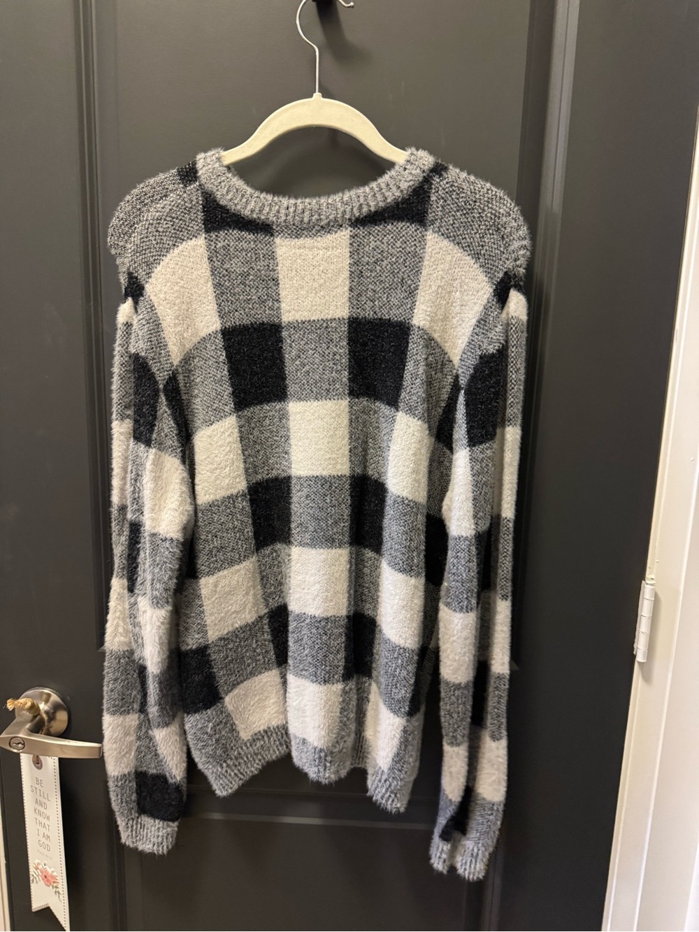 Alya Black & White Buffalo Plaid Crewneck Sweater - Picture 3 of 3